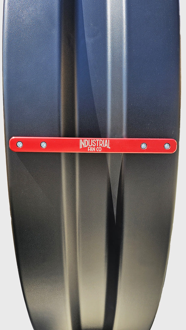 72" Floor Fan black housing, with a red handle with logo, product of Industrial Fan Co
