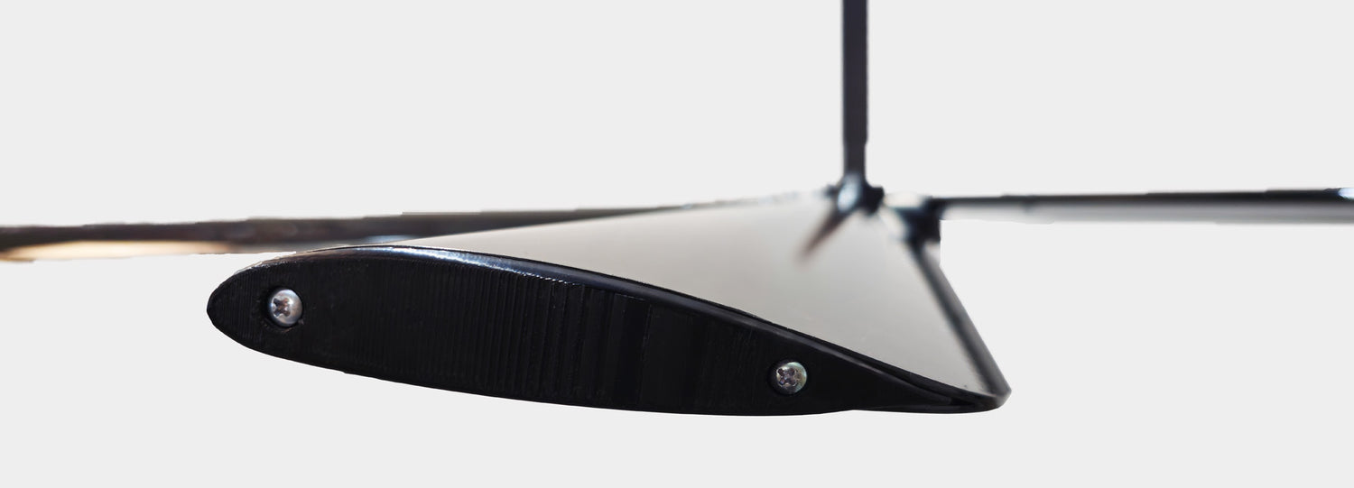 Close up of one of the blades and its closing cap for DF6 Black Industrial Ceiling Fan from Industrial Fan Co
