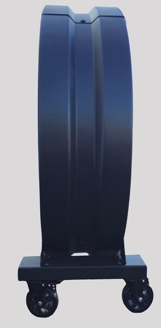 Guard and casters of 48" Floor Fan against a gray background, from Industrial Fan Co