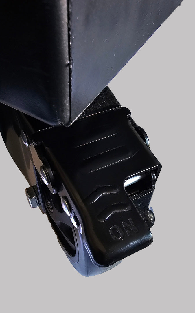 Close-up of a break on one of the casters for 48" industrial floor fan from Industrial Fan Co