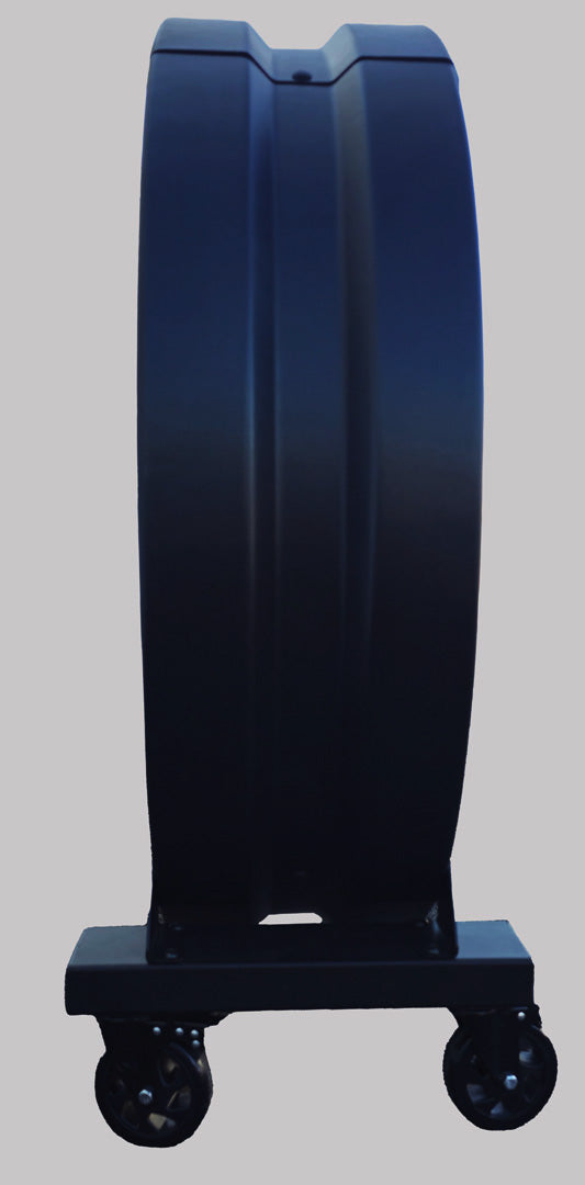 Guard and casters of 48" Floor Fan against a gray background, from Industrial Fan Co