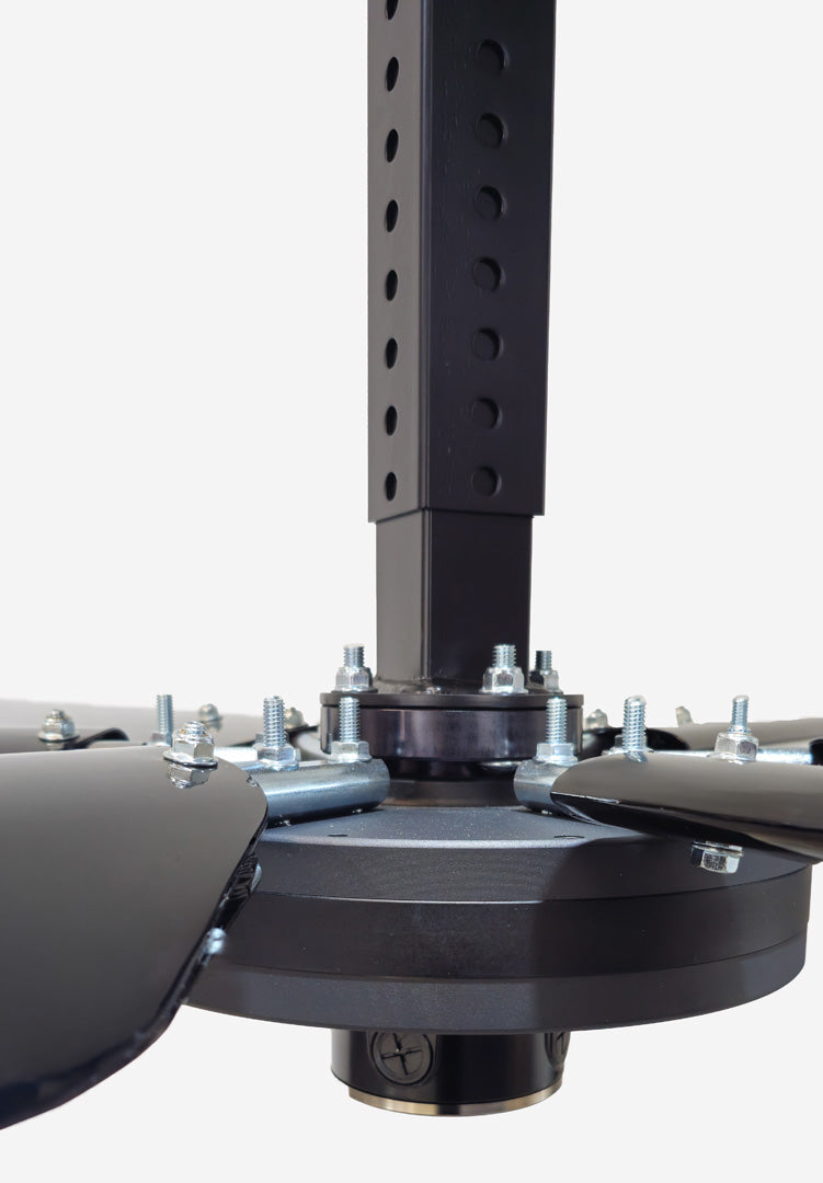 Telescoping mount for one of the Industrial Fan Co ceiling fans in black color